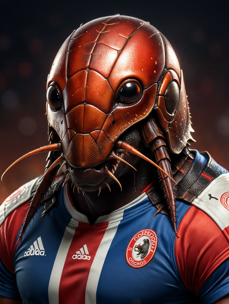 kakkerlak voetbal feyenoord shirt portret gedetailleerd profiel hoog detail gradiënt achtergrond levendige kleuren diepte van haren details dierenart thema schoonheid