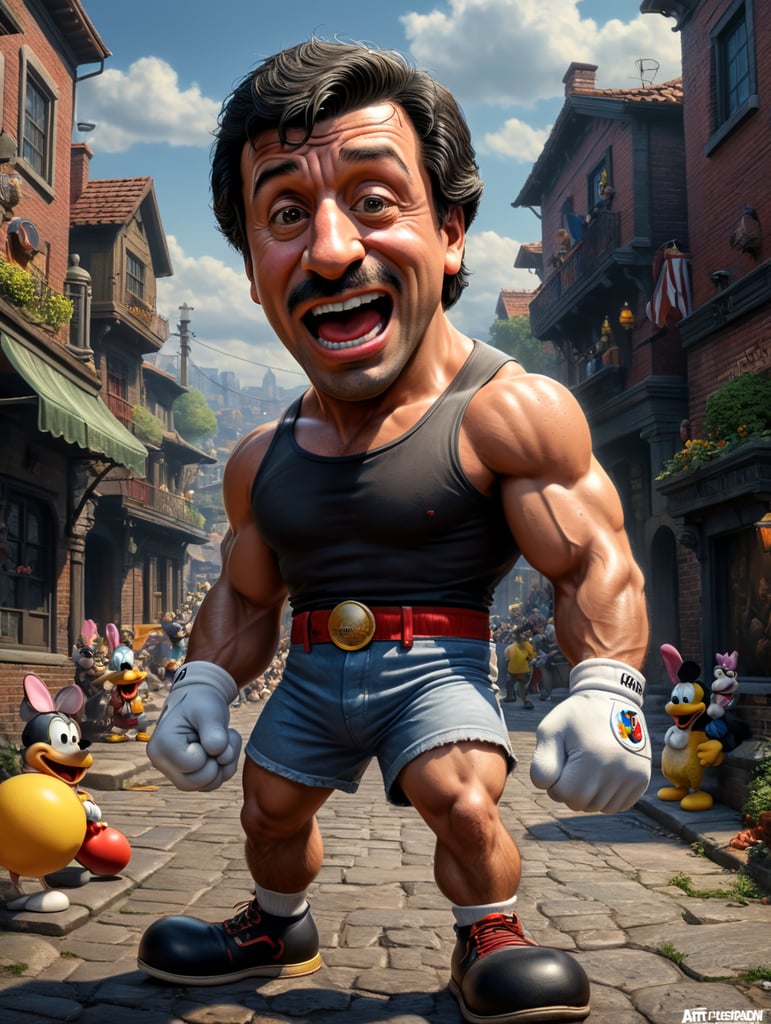 Rocky Balboa as A cartoon character, such as Mickey Mouse, Bugs Bunny, or Homer Simpson.