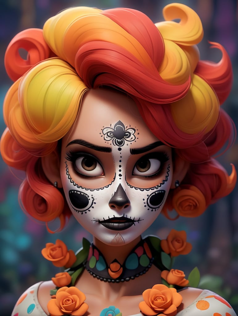 portrait of young woman with face paint for dia de los muertos or day of the dead