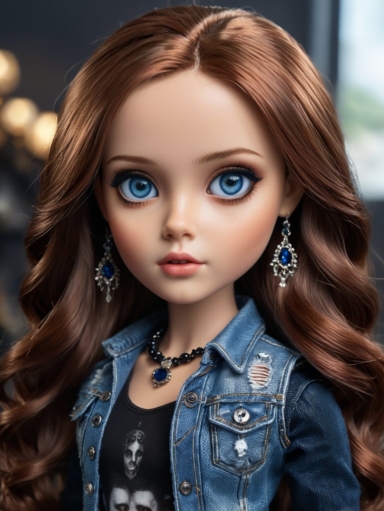 This is Katie, she had medium length brown auburn hair and blue eyes she wears dark wash jeans with a black studded tank and lots of silver jewelry. Make Katie a Blythe Doll in a box