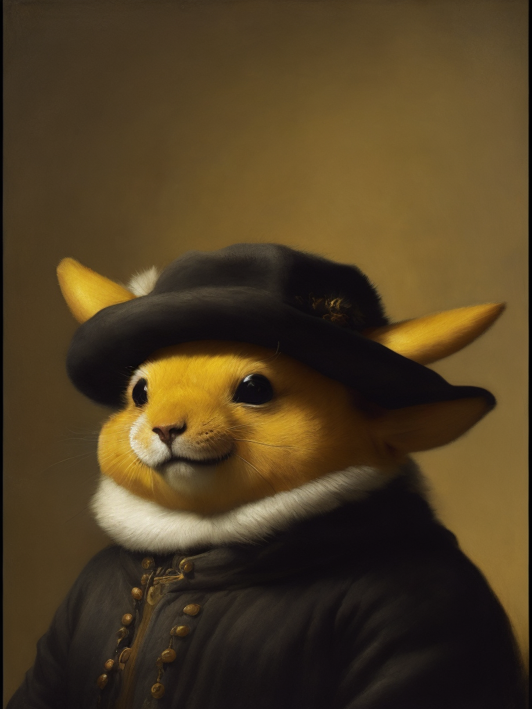 Portrait of picachu, style of Rembrandt,