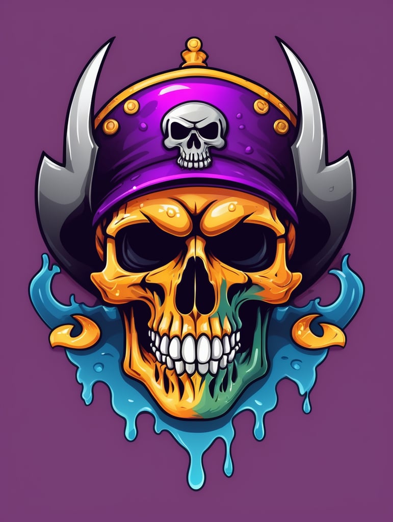 Vector melting skull pirate mascot logo, bright colors, Skull Gaming Logo, vector image