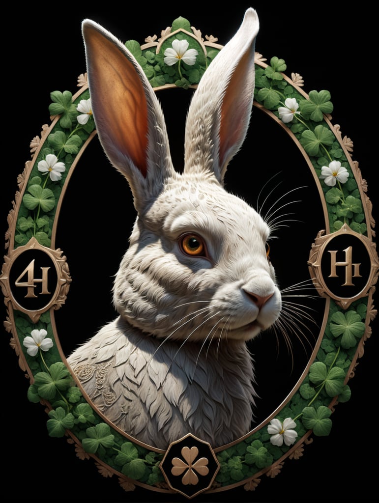 Rabbit silhouette in front of 4h clover logo