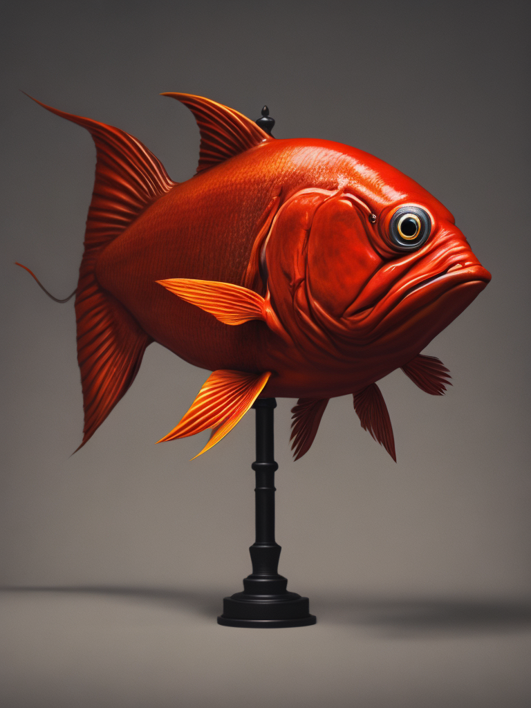 Demonic red fish with red horns, painting in the style of norman rockwell, hyper realistic, photorealistic, highly detailed