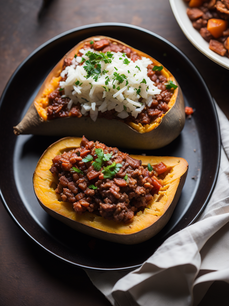 stewed ground meat Stuffed Sweet Potatoes (((more red meat)))