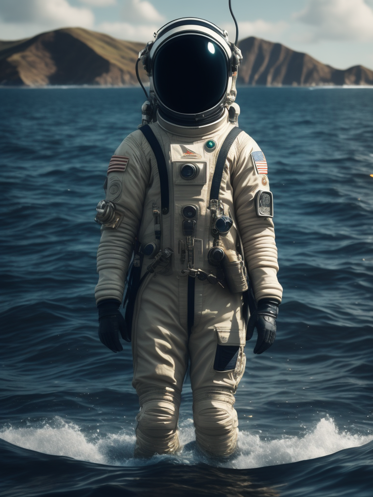 Astronauta flotando sobre el océano, daft punk style, photorealistic