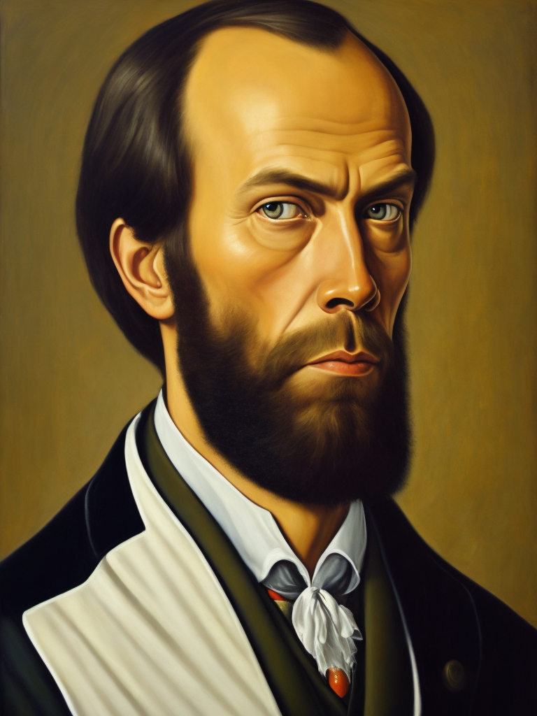 Portrait of Fyodor Dostoevsky, style of Catherine Nolin, Painting, Acrylic, Oil, Portrait, Interior, USA