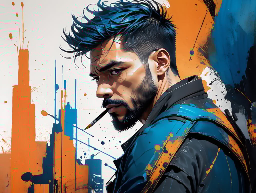 Человек стиль графика. Черный и синий цвет