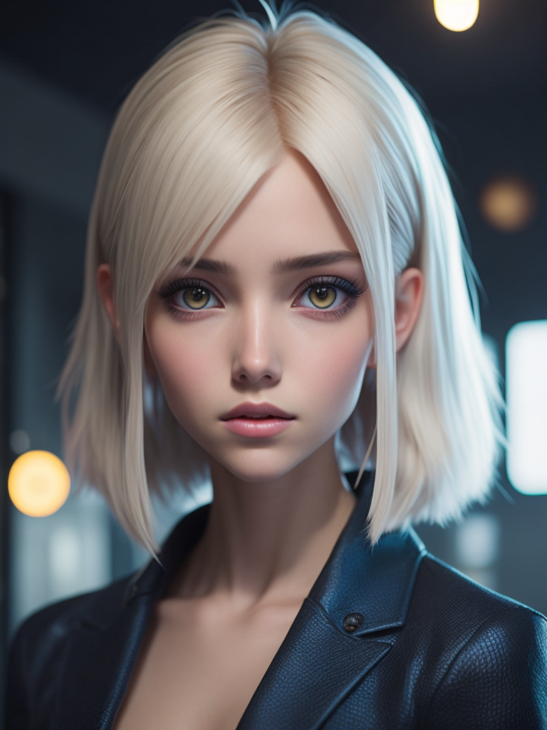 Girl who has platinum blond hair, 3d anime style, big anime eyes, anime face, very realistic and detailed anime styled hair, beautiful, dreamy, creative, aesthetic, realistic, detailed, 3d animation graphics, cinematic angle, cinematic light, 8k, ultra high resolution --v 5 --q 1 --s 500