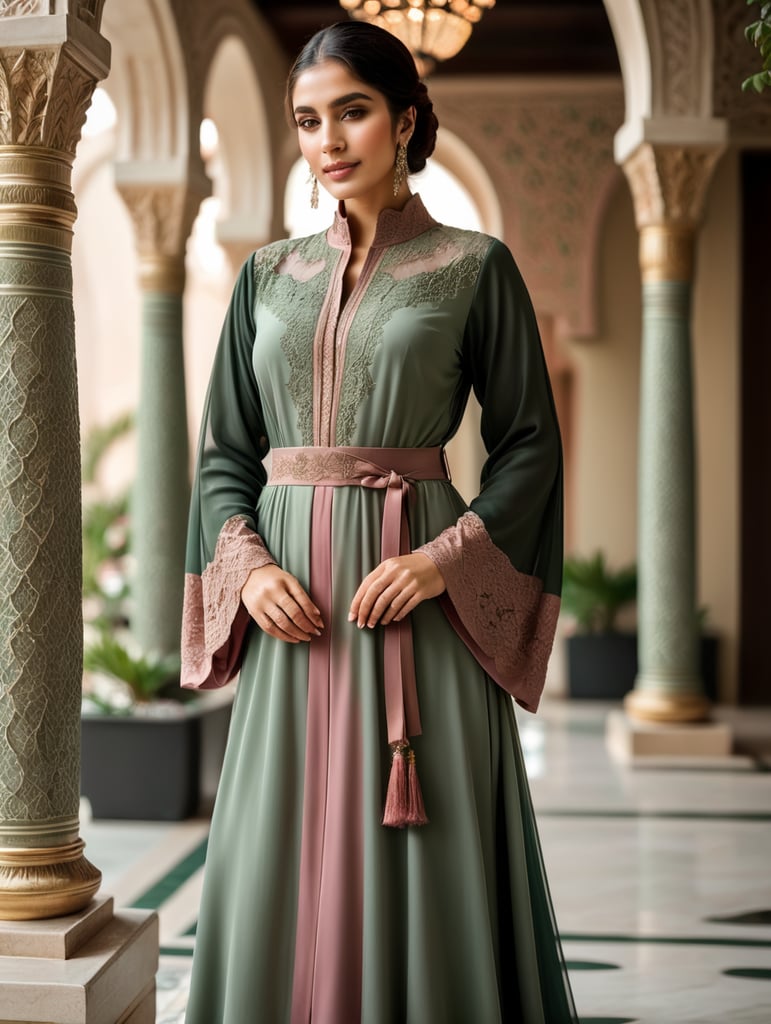 FULL BODY ABAYA sage green and dusty rose spliced with lace ABAYA