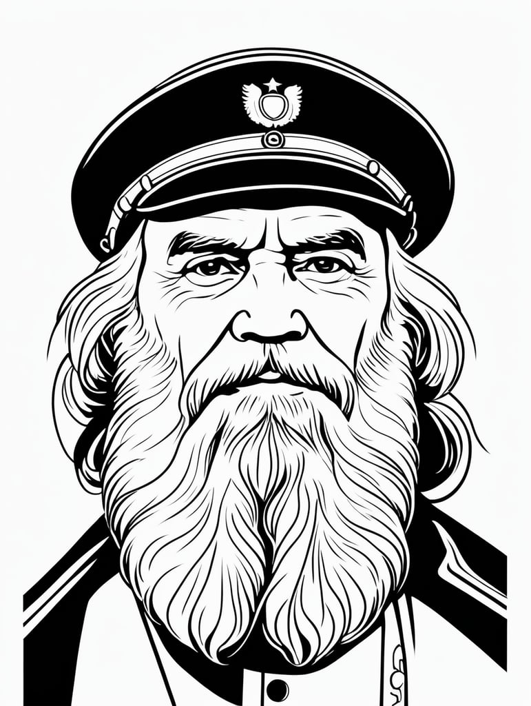 Leo Tolstoy, in the style of basic simple line art vector comic art on white background