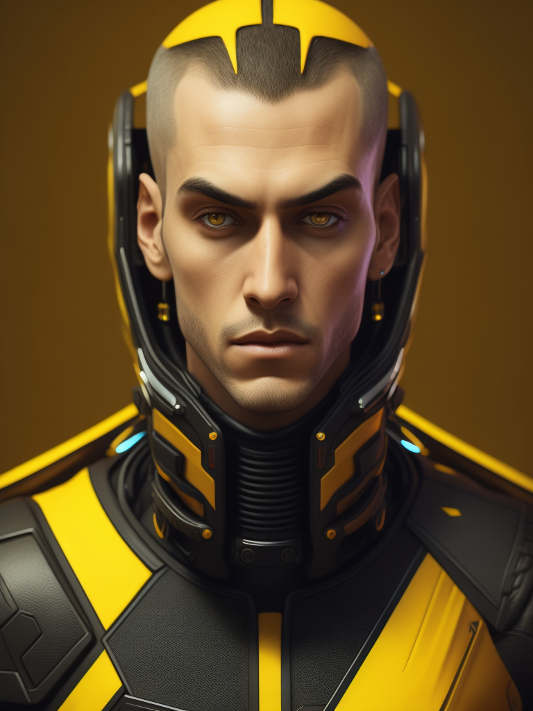 futuristic computer game character on yellow background