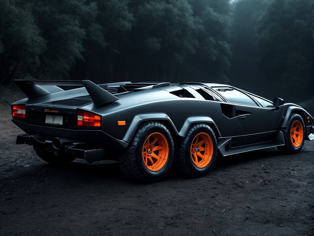 lamborghini countach off road style neon backgroung, side view