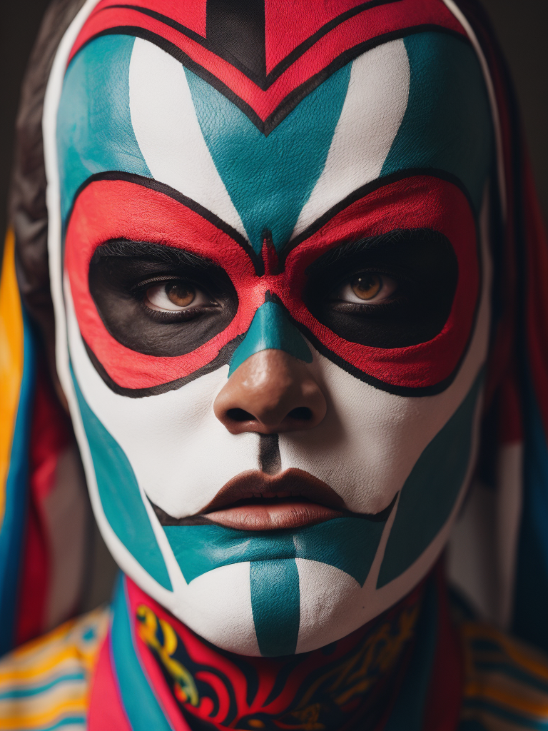 Portrait of a masked mexican wrestler, Vivid saturated colors, Contrast color, studio photo, professional photo, Rich colors, Detailed image