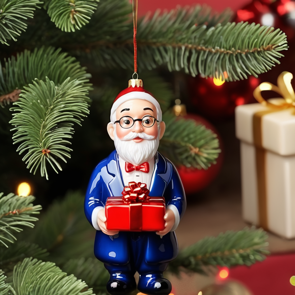 The face should remain the same small glass glass figure holding gift box, Christmas toy for the Christmas tree