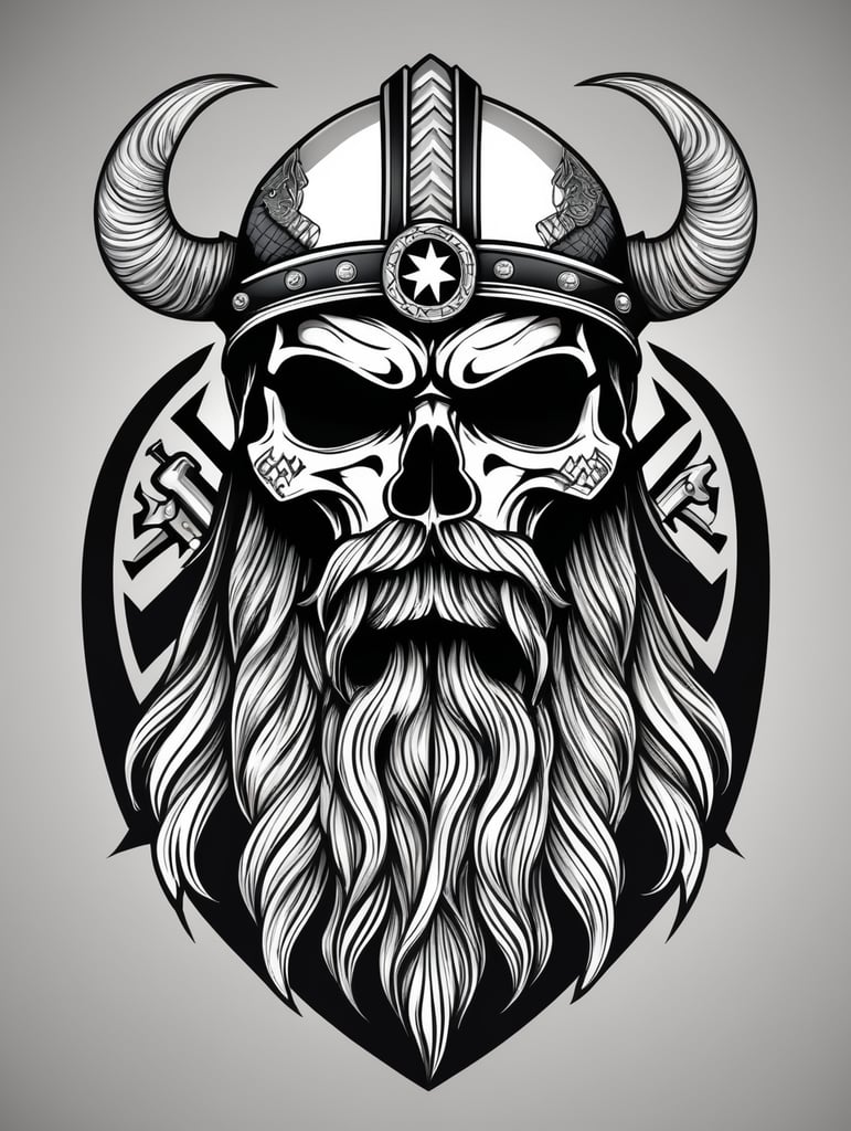 Viking with beard skull military chevron logo, black and white, war Logo, vector image