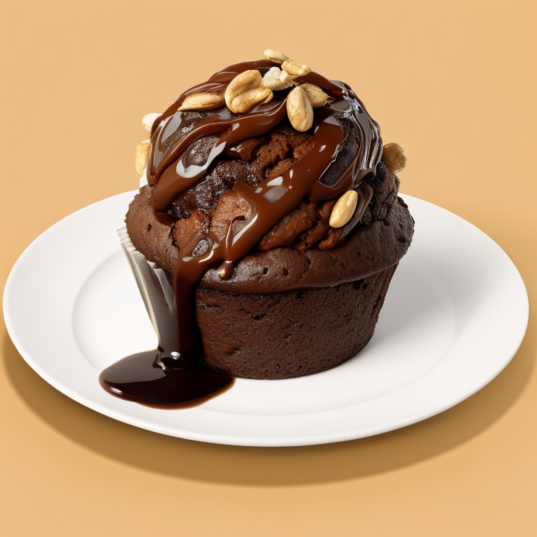 chocolate muffin with nuts on a plate, focus on details, high quality photo