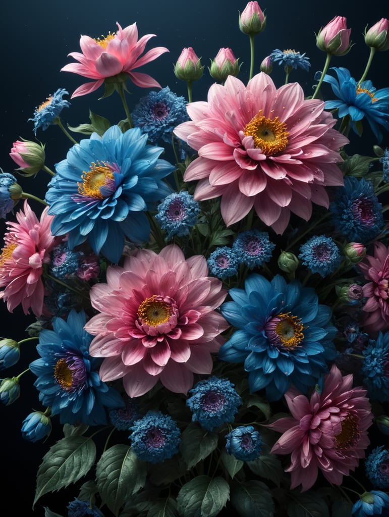 flower explotion, art, pinkl, blue, photography