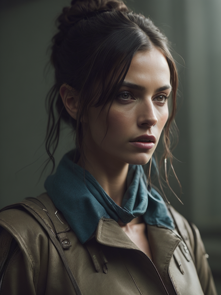 Generate similar images, hyper realistic, hyper detailed female post-apocalyptic full body outfit