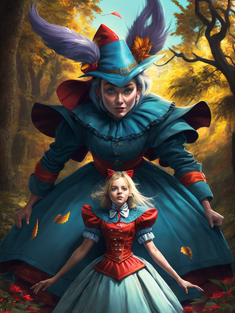 Alice in wonderland, vivid colors, wide angle, super highly detailed, professional digital painting, concept art,