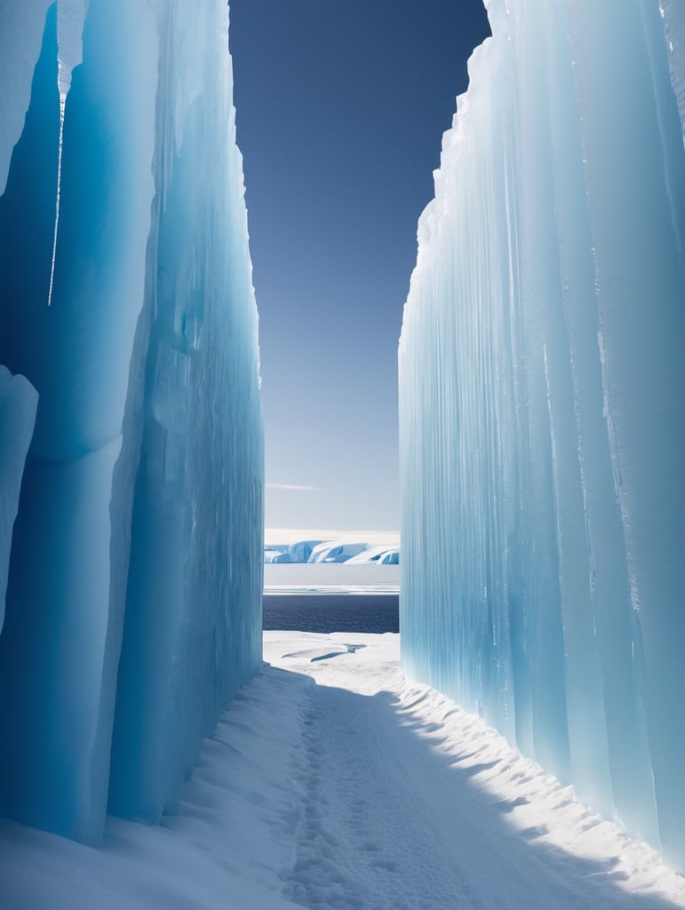 Behind the ice wall, Antarctica, ice belt, parallel world behind the wall