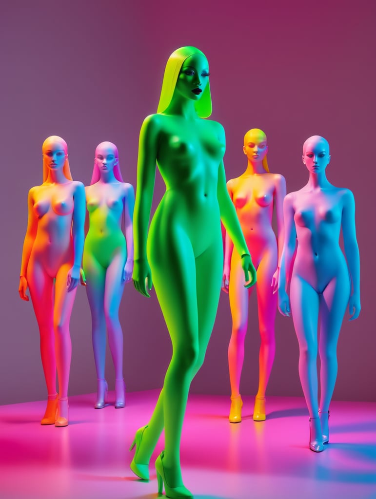 Kheper sacer pattern, style in neon colors, by laurie simmons, minimal figures