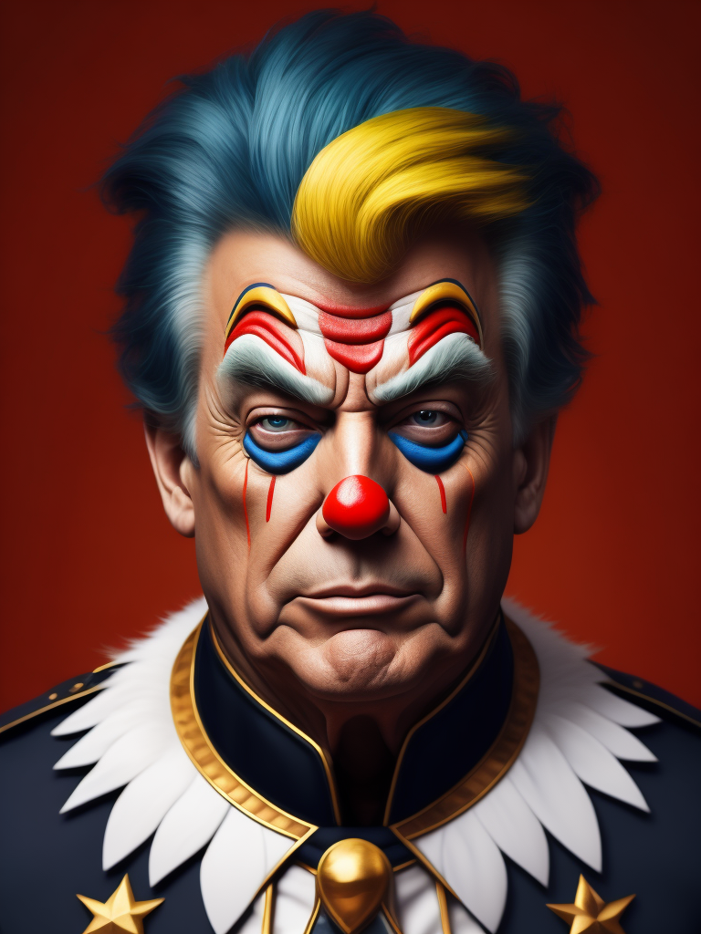 Donald Trump wearing clown makeup, Vivid saturated colors, Contrast color