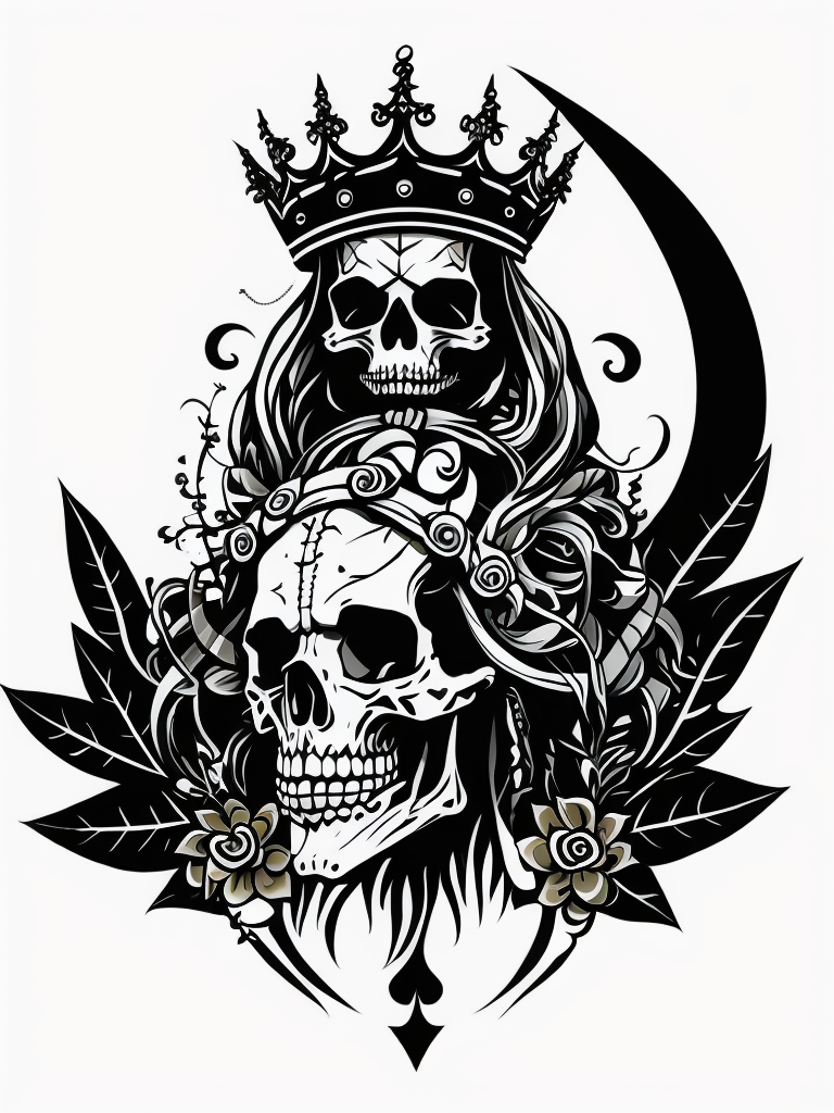 A vector art of a queen skeleton tattoo