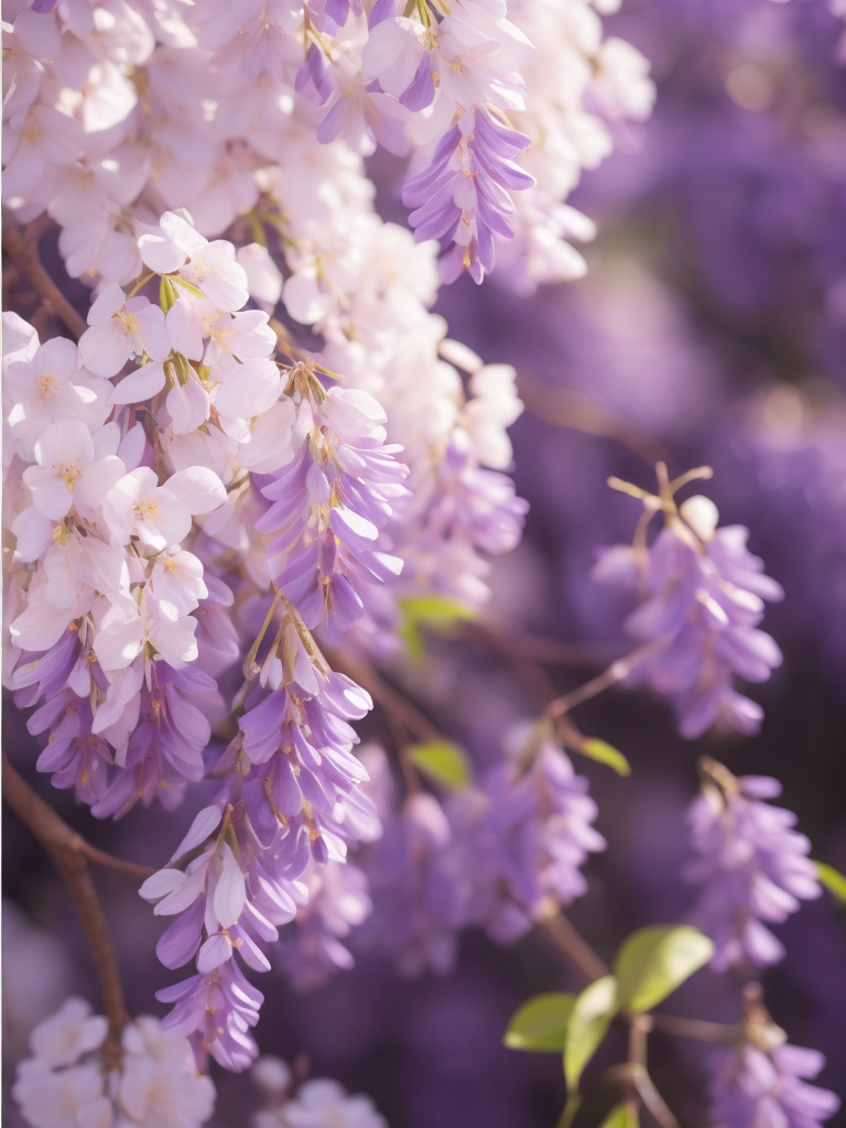 Wisteria and cherry blossom, deep colors