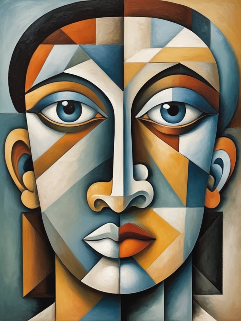 Picasso Kübizm tablosunu esas alarak bir insan yüzü üç boyutlu bir küp gibi parçalara ayır, gözleri, burunu ve ağzı farklı yönlere baksın ve bu parçalar resmin farklı bölgelerine yerleştirilerek bir araya getir