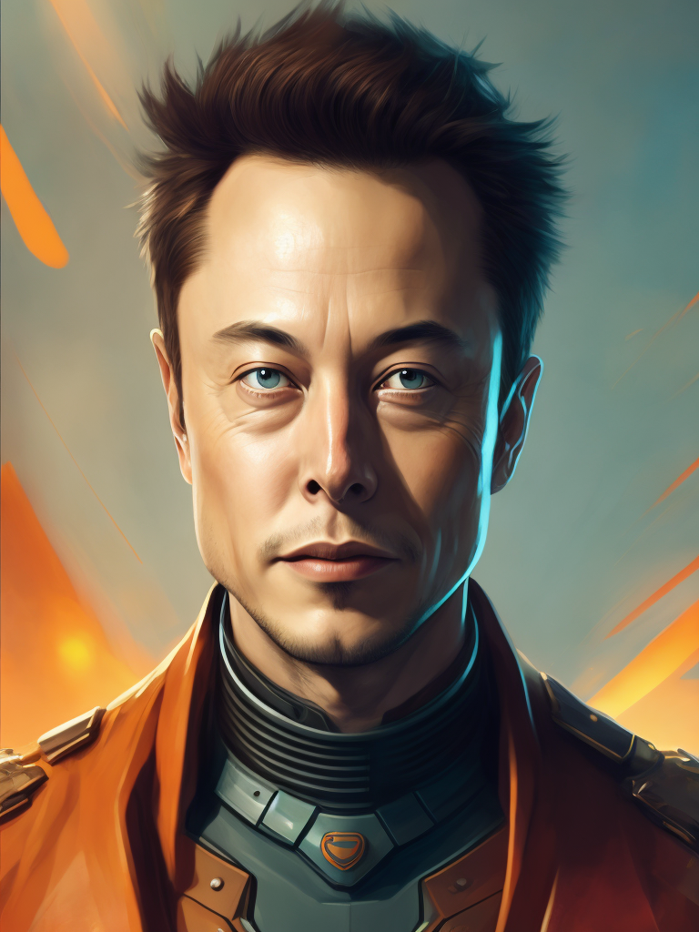 Elon musk as Irom man, bright saturated colors, Professional photo, Focus on the face, clear face details, Blurred Bokeh Background