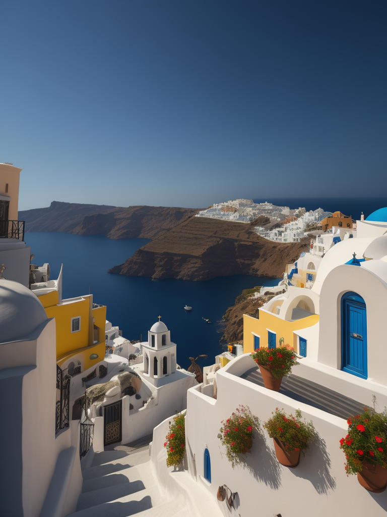 Greece Santorini, Vibrant colors, High detail,
