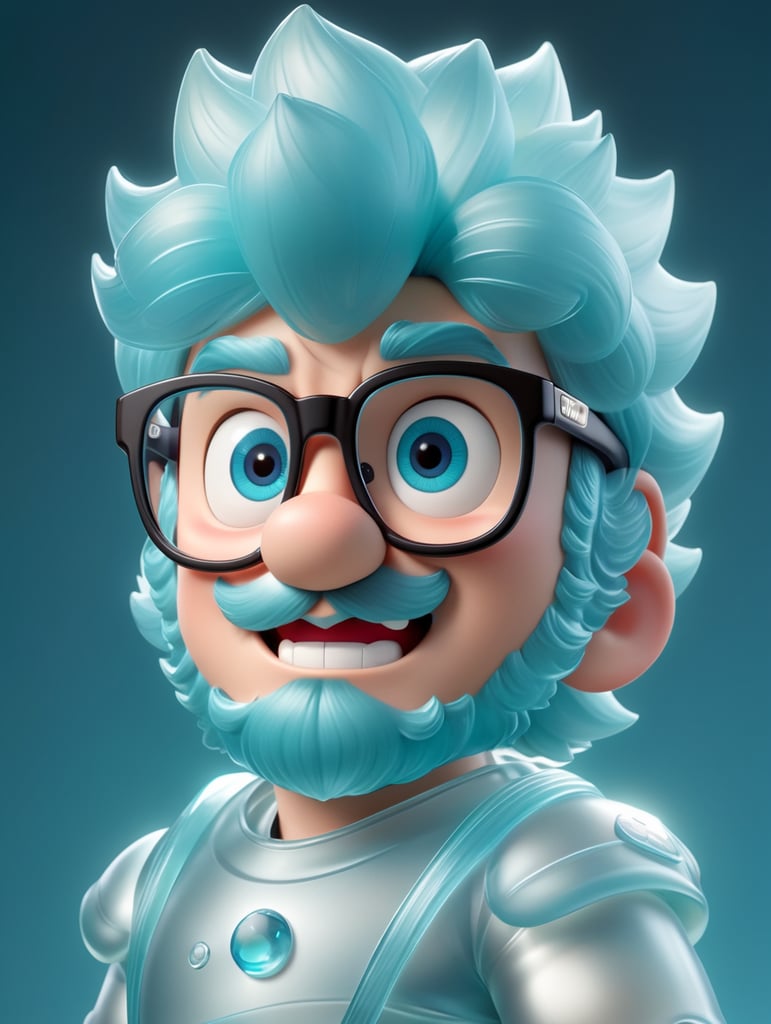 an image of mario bros in glasses, in the style of light silver and light aquamarine, infrared, toycore, yanjun cheng, translucent color, detailed perfection, ary scheffer