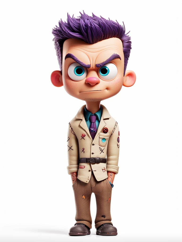 white background voodoo doll basic pins stitched (man) happy