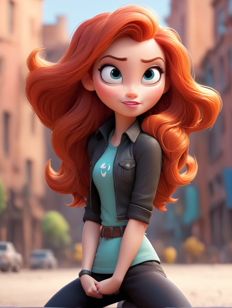 redhead girl action pose