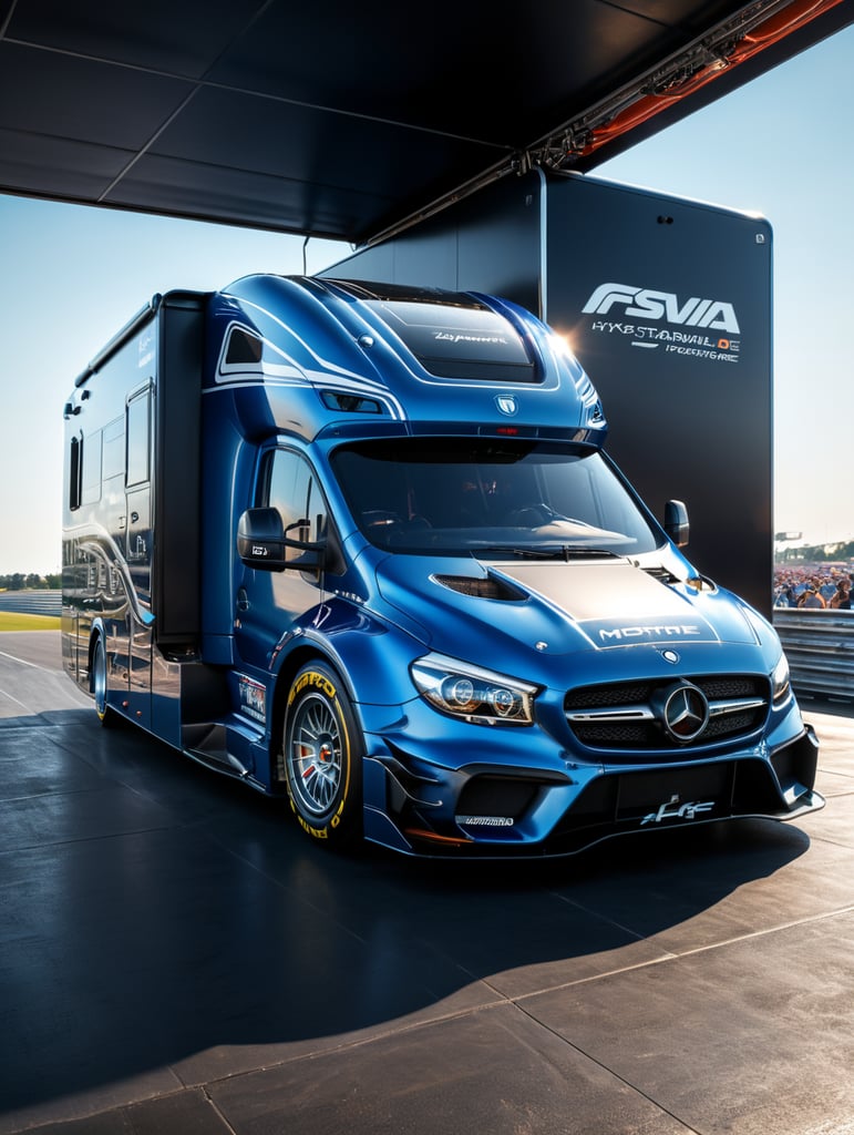 formula one motorhome, terrace, sunshine, dj, formula one car, blue