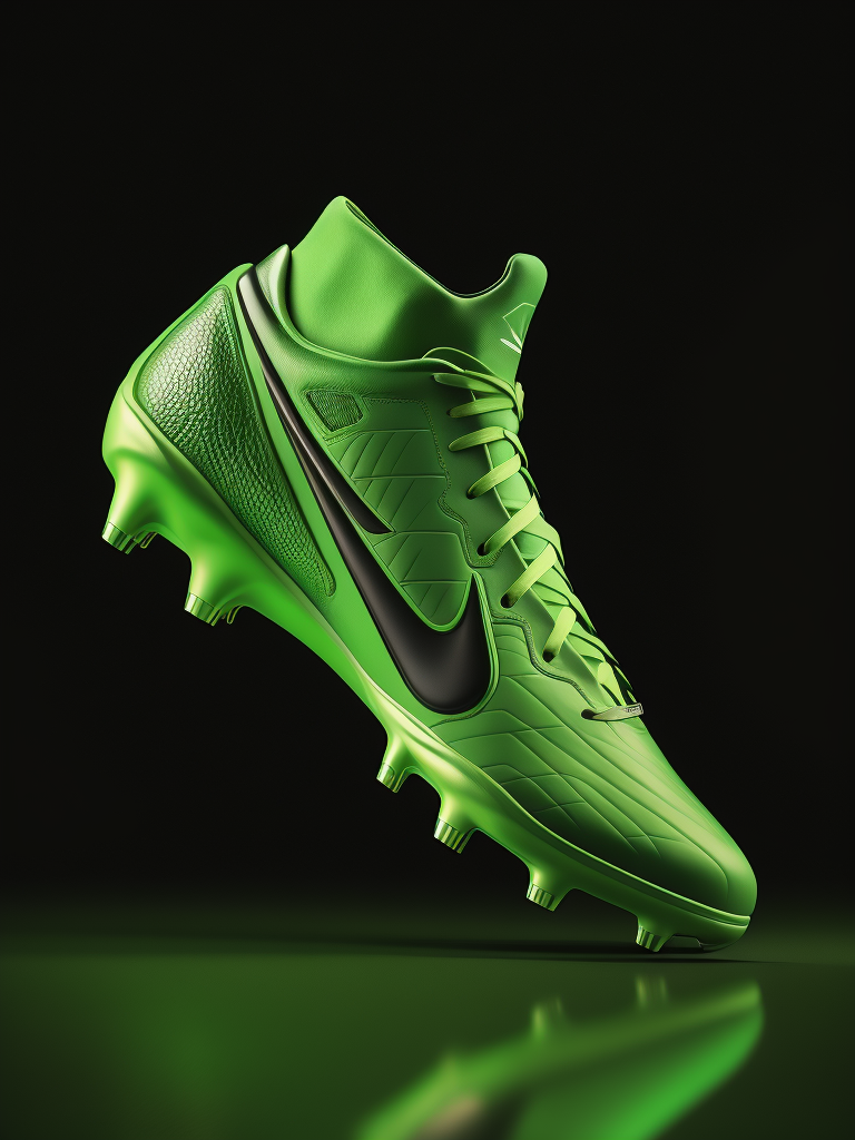 green football boot, black background, bright colors, high detailed