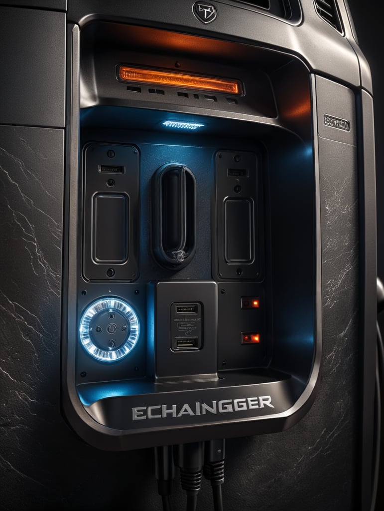 a super realistic professional closeup detail photo of a modern electric charger for electric trucks