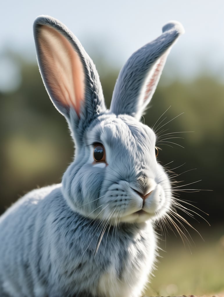 Light blue rabbit, floppy ears, antenna