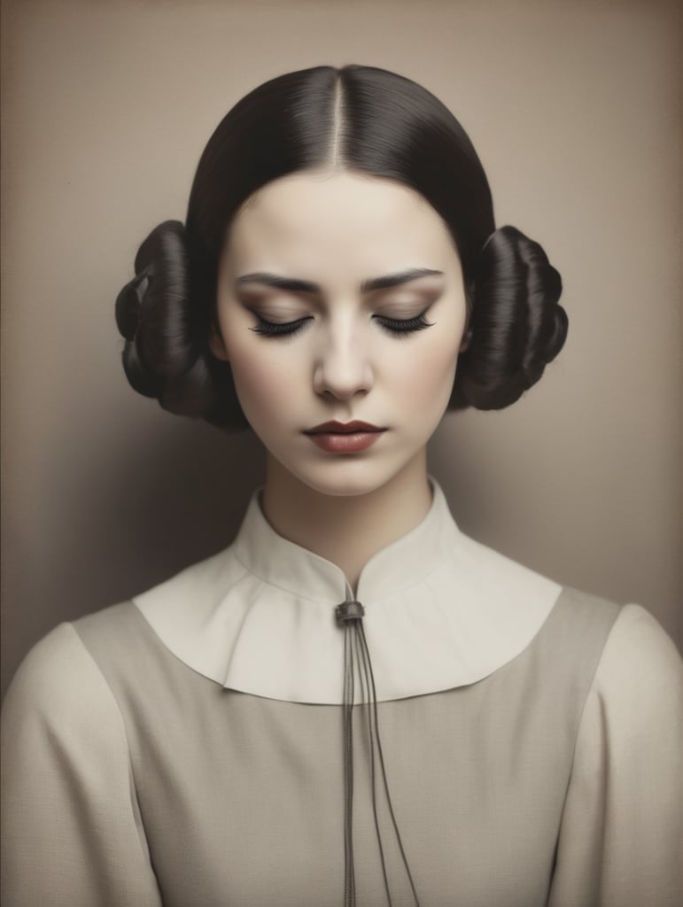 portrait of a girl with closed eyes in Man Ray style