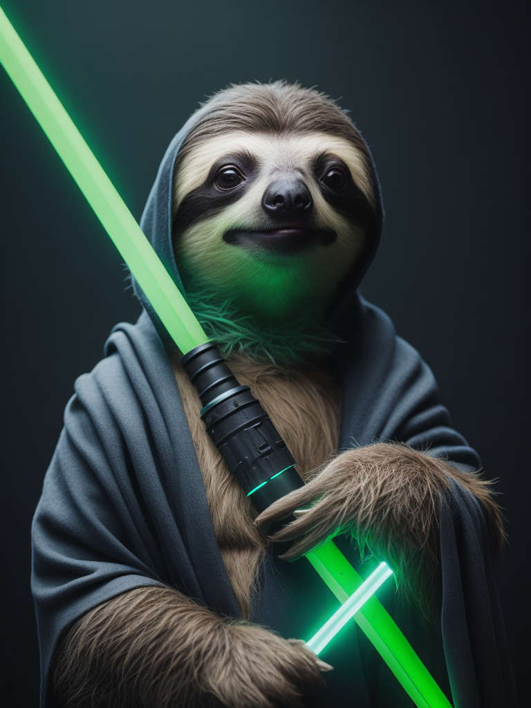 Sloth jedi holding a green lightsaber