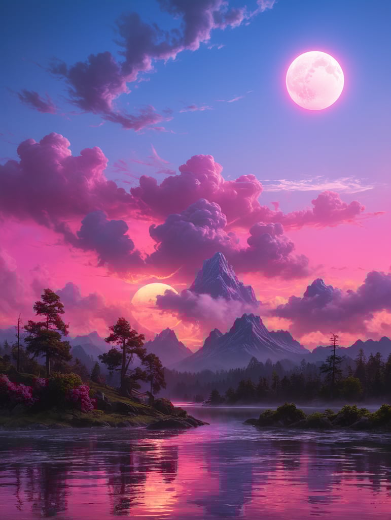 vaporwave, sunset pink, realistic photos, detail texture, litte fog with focus object detail