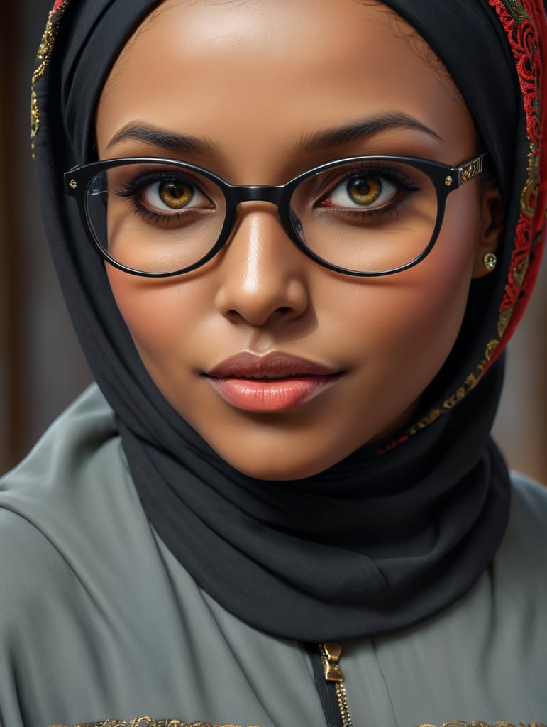 cute black hijab woman with glasses