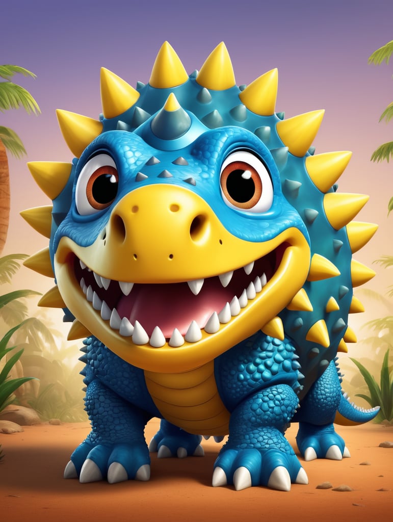 Cartoon Pixar Ankylosaurus, plain background,friendly, smiling, fun, modern, vibrant colors, high contrast ultra detailed