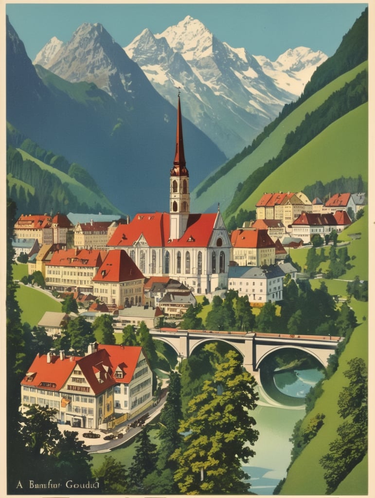 Illustration of an Austria in the style of Donald Fraser Gould McGill and a Bamforth postcard