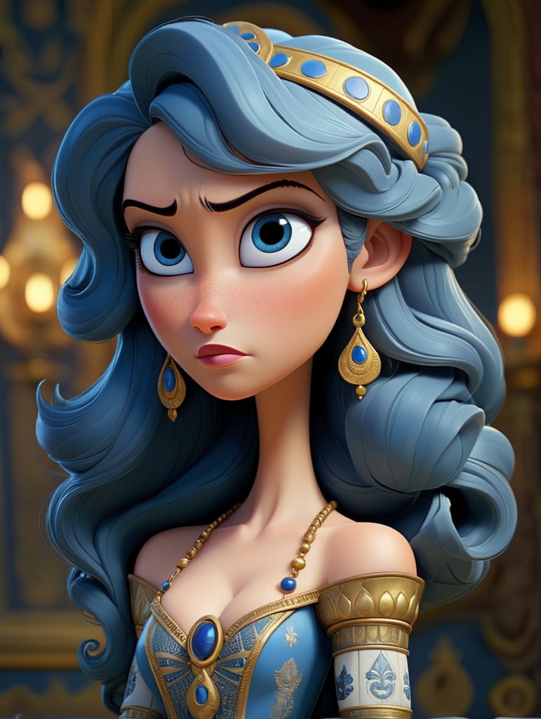 mythology goddess creature with Tutankhamen mask made of azulejo’s white and blue, gothic, gold, Neoclassical, elegant, beauty, antique classical, masterpiece, Canon50, Beautiful Lighting, Sad, highly detailed, detailed facial features, unreal engine, very detailed eyes, symmetrical eyes, mythology