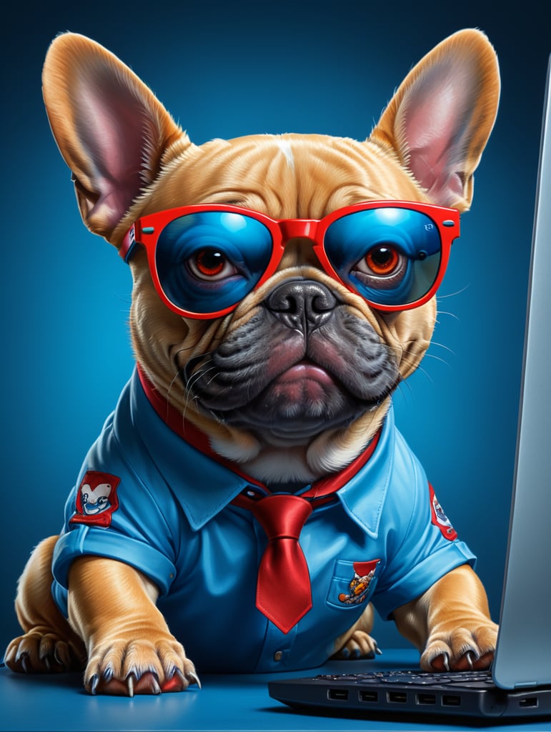 Premium Free ai Images | Tech-Savvy Bulldog in Colorful Workspace