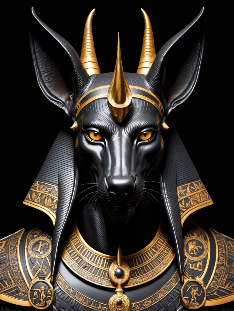 Egyptian god Anubis, dark style, sharp on details, black background