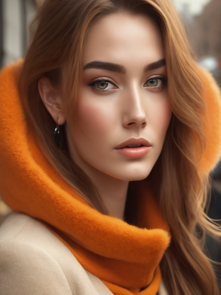 professional portrait photograph of a gorgeous Norwegian girl in winter clothing with long wavy blonde hair, sultry flirty look, freckles, gorgeous symmetrical face, cute natural makeup, wearing elegant warm winter fashion clothing, standing outside in snowy city street