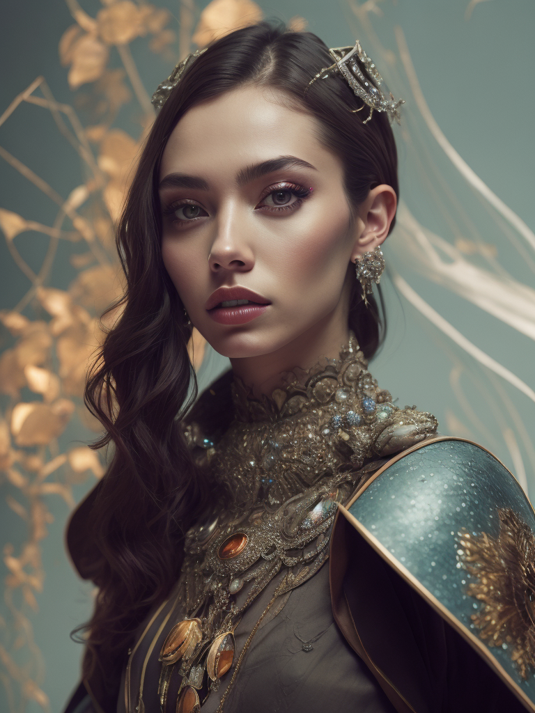 retrofuturistic massive huge jeweled necklace with huge diamonds and jewels on interplanetary interspecies male robot monster, horrific, terrifying, scary, mean. many spirder eyes, huge big jewel encrusted clothing, big pearls, precious gems. The set design is bold geometric patterns photographed by Romina Ressia, film still from wes Anderson, Gucci, Versace, givenchy, medium shot fashion, award winning photography, arty pose, fashion, diaphanous layered ultra haute couture, high definition, high resolution, bold vibrant colors , volumetric lighting, 8k, 3d render